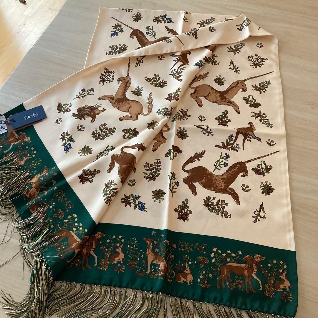 未使用　保管品　ドレイクス　Drake's シルク100% ストール　英国製