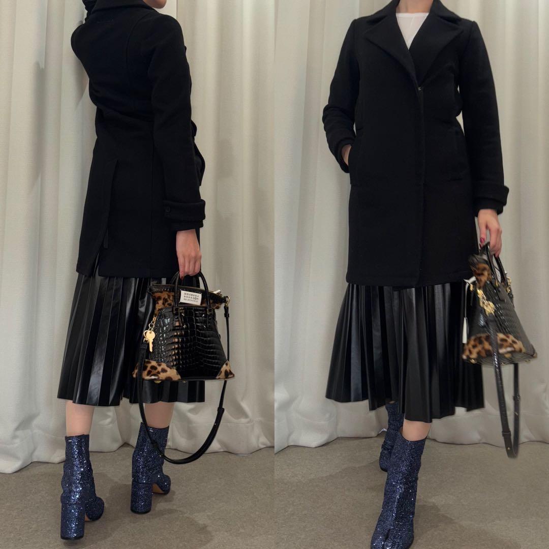 MM6 メルトンウールカーコート ブラック ポケット ファスナースリット 36