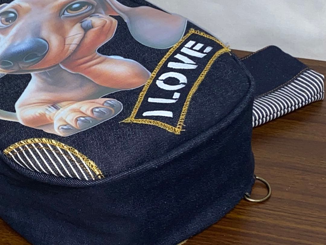 男女兼用☆岡山デニム☆ダックス☆ステンシル♪リュックorワンショルダーバッグ