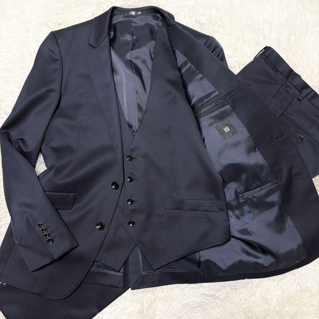 美品✨ スーツセレクト 3ピース スーツ シルク混 リバーシブル ネイビー A5