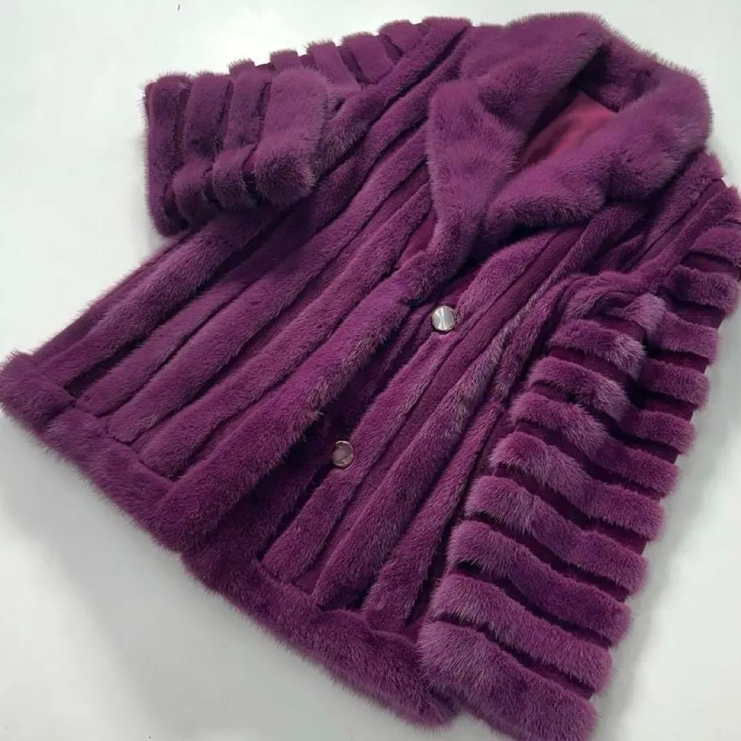 希少カラー◎パープル ミンク ファーコート リバーシブル 毛皮　ショート丈