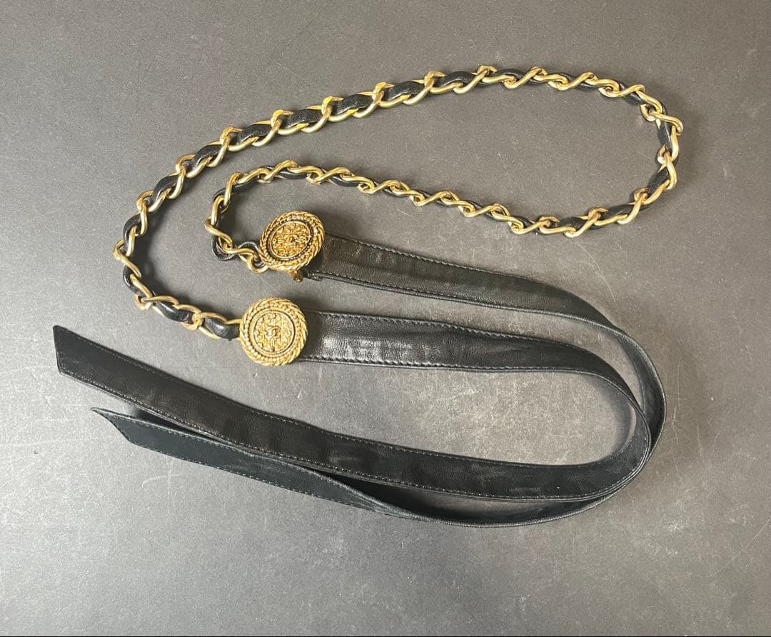 た*や様 CHANEL シャネル ココマーク リボン チェーン ベルト ブラック