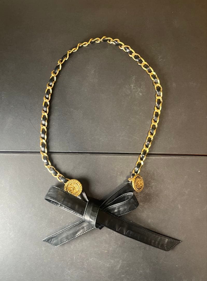 た*や様 CHANEL シャネル ココマーク リボン チェーン ベルト ブラック