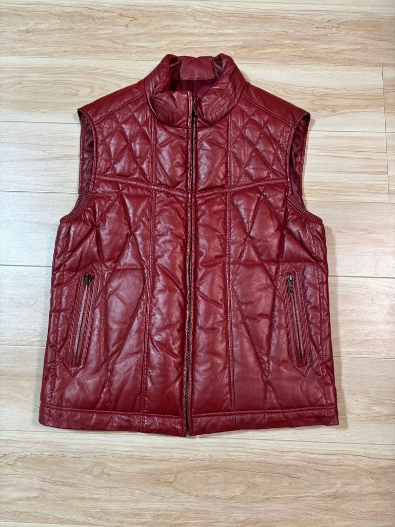 santafe サンタフェ　レザー　ダウンベスト　バーガンディ　ワインレッド48