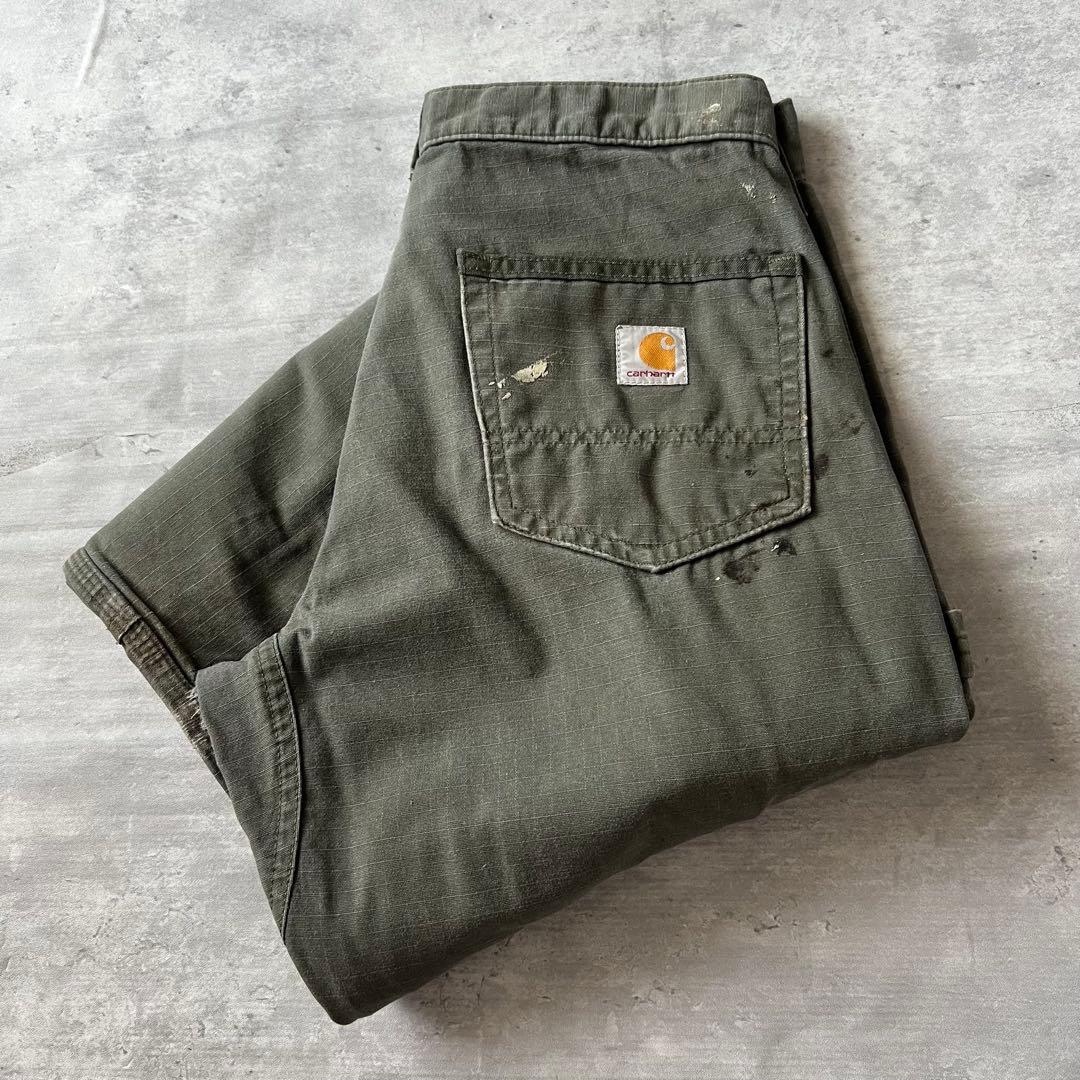 【ダブルニー、ペインターパンツ】カーハート古着リラックスシルエットストリート緑