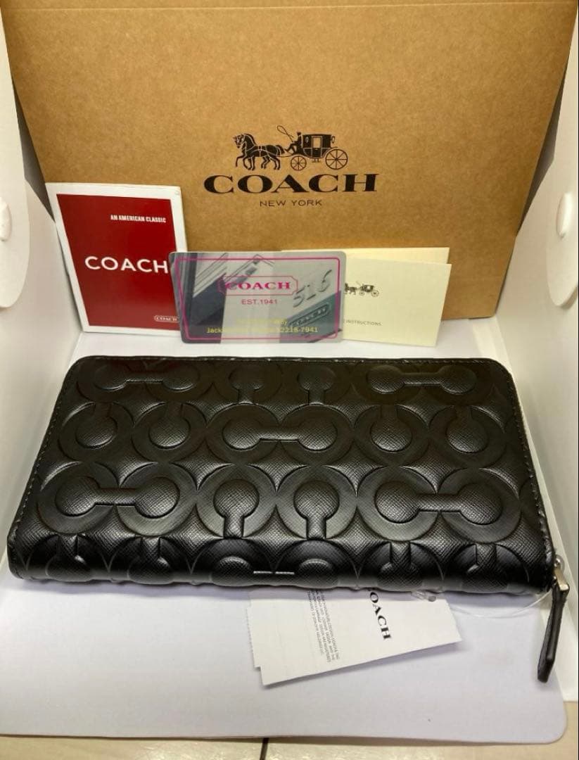 COACH コーチ F60735 長財布 エンボス　レザー　ブラック