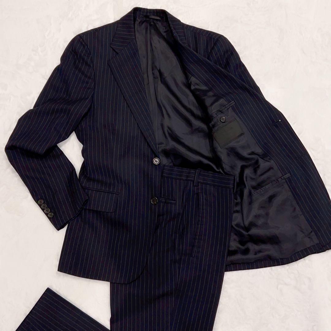 極美品 PRADA ブラック ストライプ ビジネススーツ