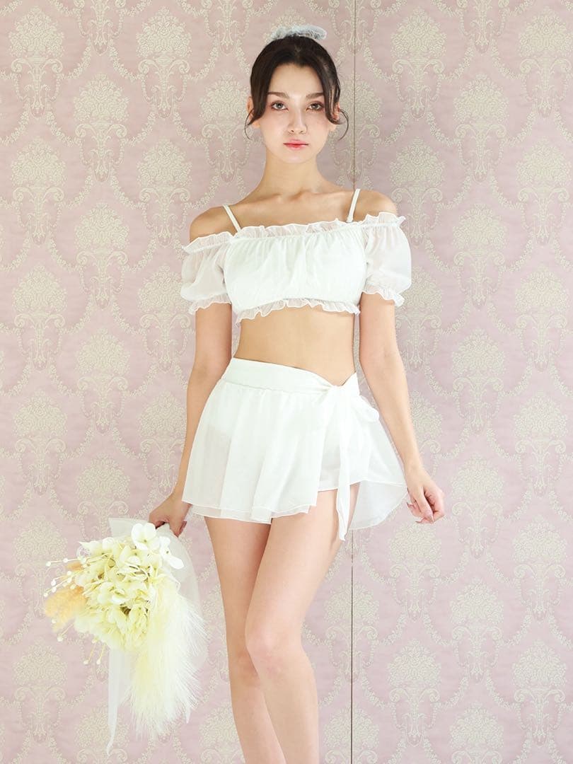 PEAK&PINE シアー素材袖付きオフショルダースカートビキニ（248016）