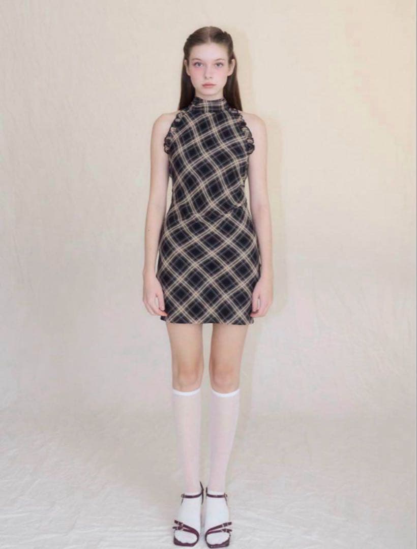 YILON MADE イロンDOLCE CHECK OP ワンピース NAVY