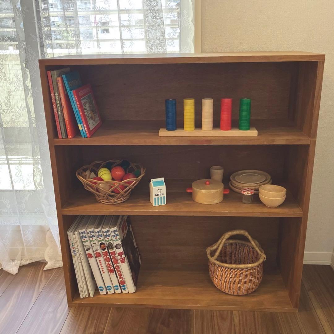 古道具 本棚 おもちゃ棚 絵本棚 おもちゃ収納３段 木製 モンテッソーリ