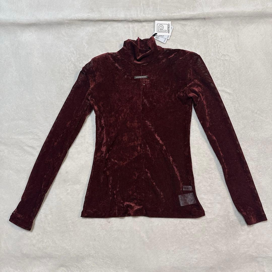 プランクプロジェクト Velour Mesh Turtleneck Top 赤