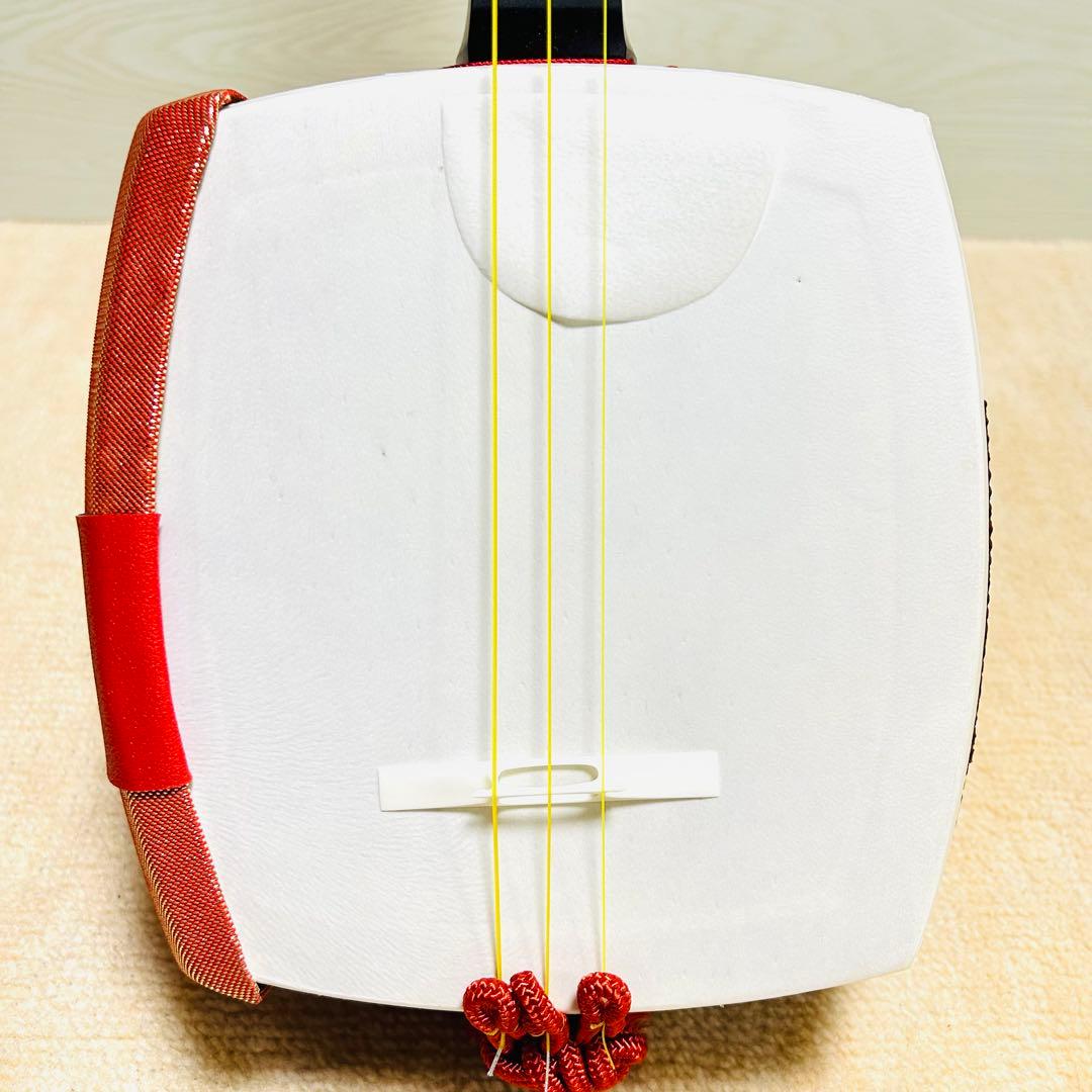 【美品】 三味線 本体 破れなし 細棹 撥 ばち付き