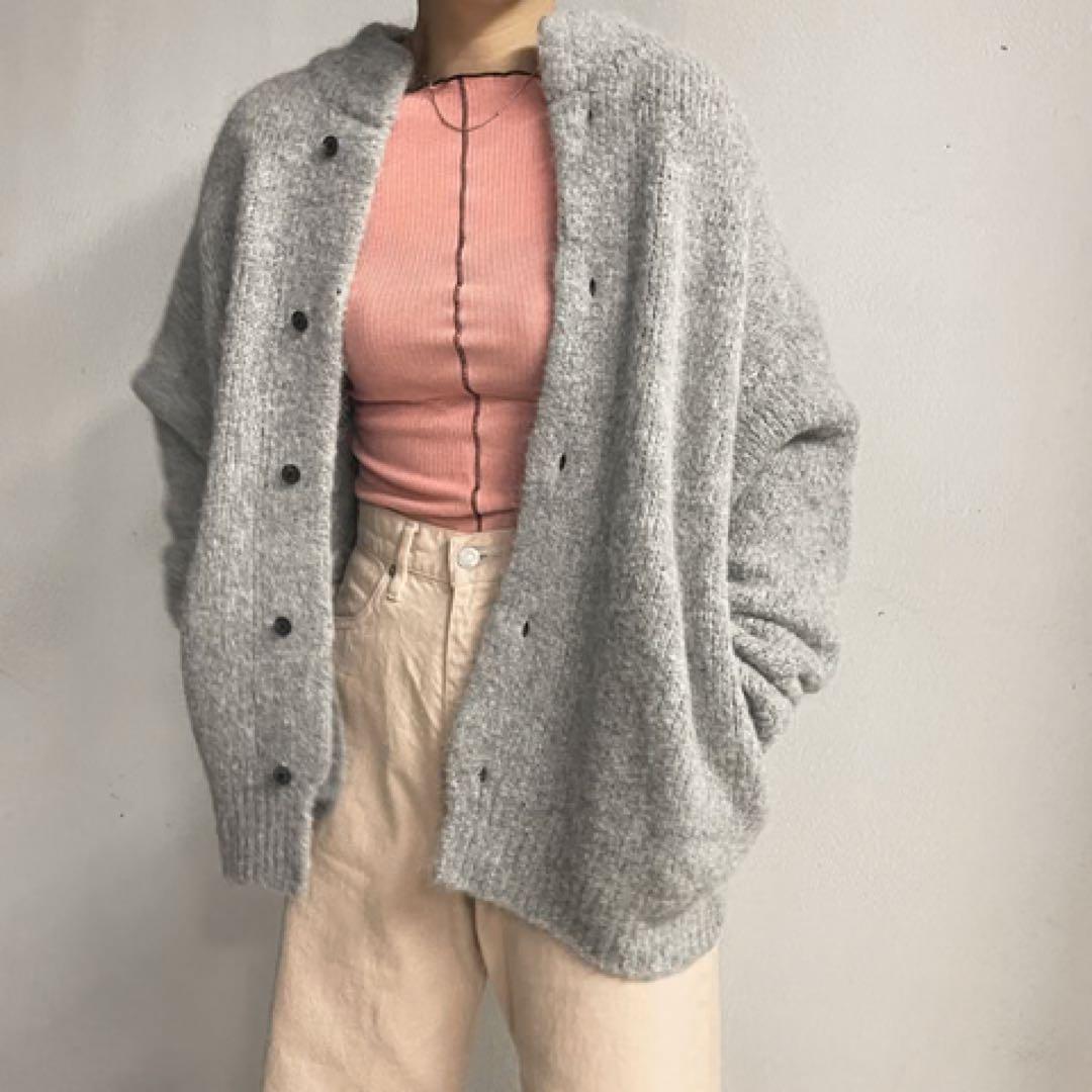 ATON ベビーアルパカモックネックカーディガン グレー