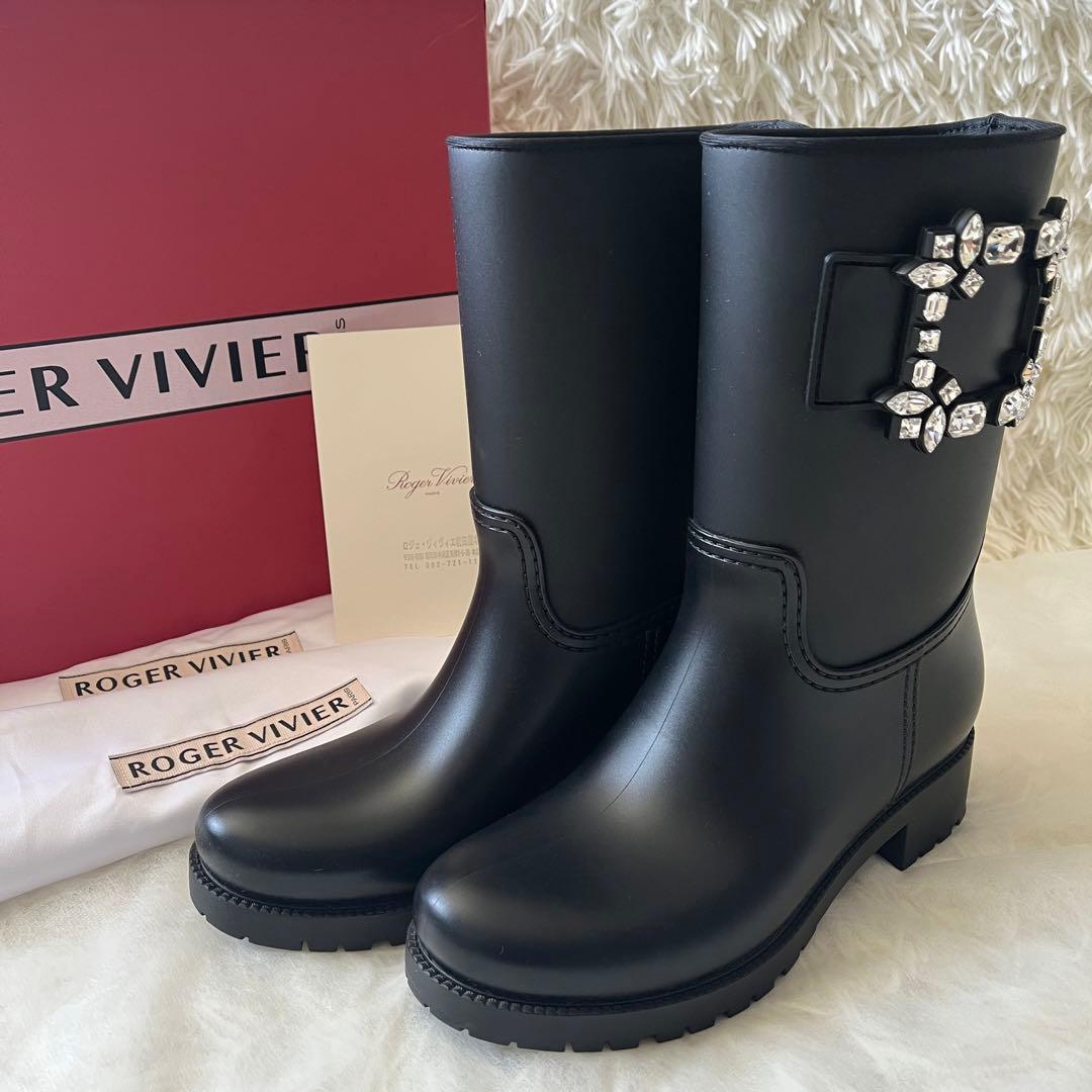 ロジェヴィヴィエ　テンペット ヴィヴ ストラス ブーツ　ラバー　黒　37サイズ