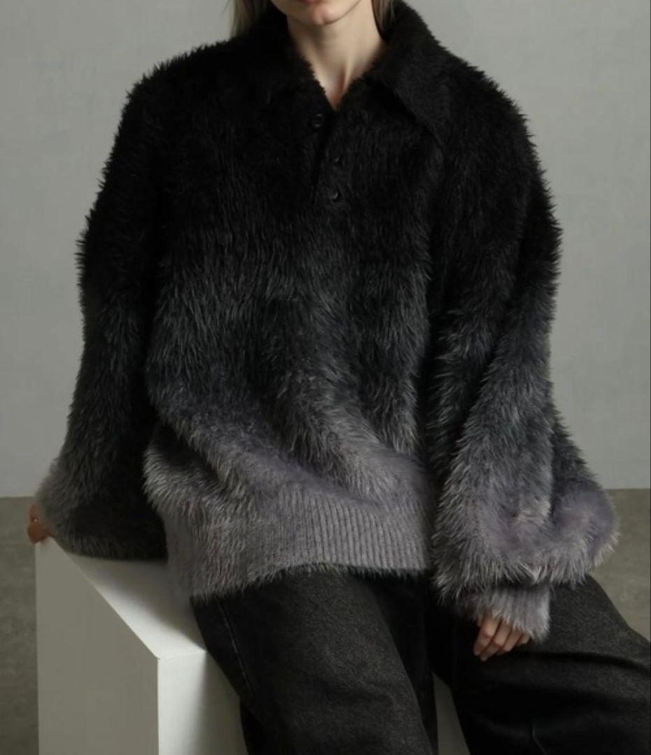 エレガンスヘビーシャギーニット グラデーションポロシャツ