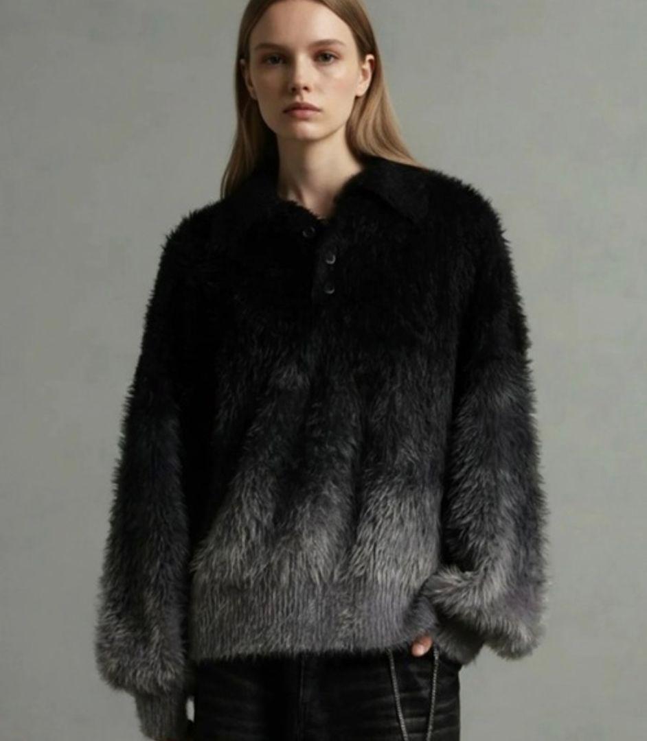 エレガンスヘビーシャギーニット グラデーションポロシャツ