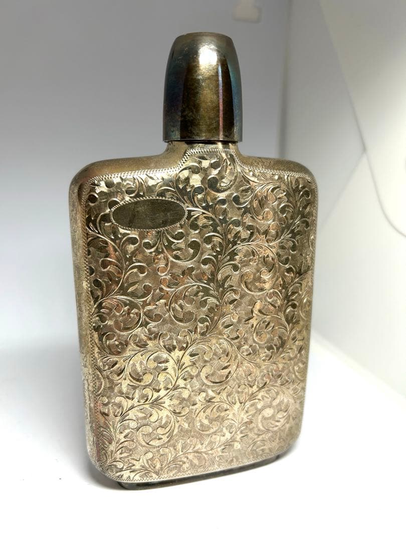 【彫金逸品】純銀製 SILVER 950 ヒップフラスコ 151g 唐草模様