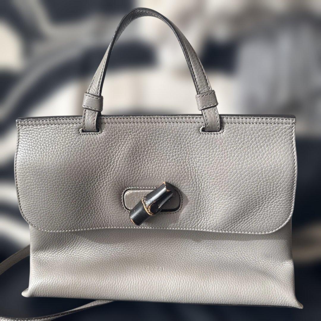 GUCCI グレー レザー ショルダーバッグ