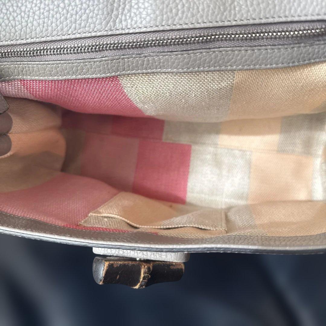 GUCCI グレー レザー ショルダーバッグ