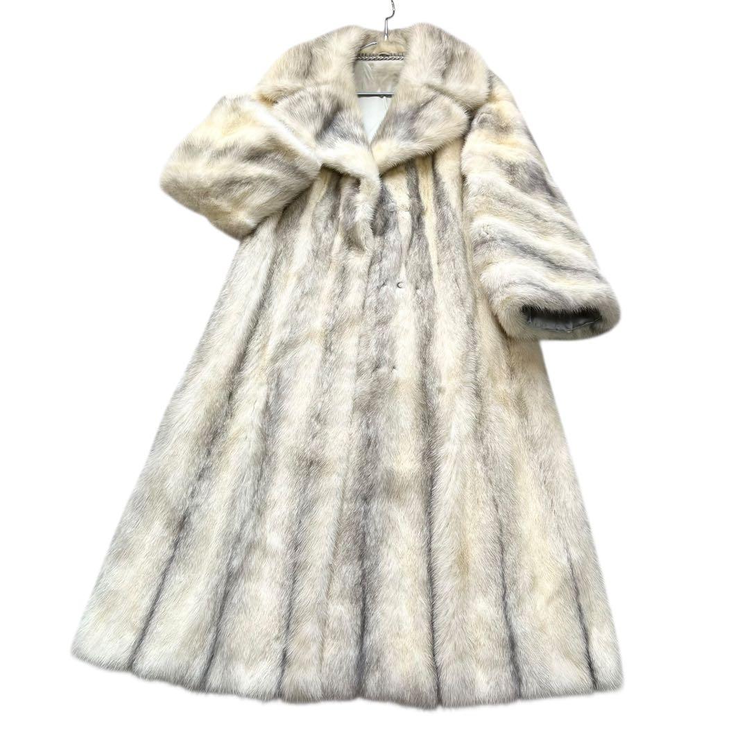 着丈110cm クロスミンク パール サガミンク リアルファーコート 本毛皮