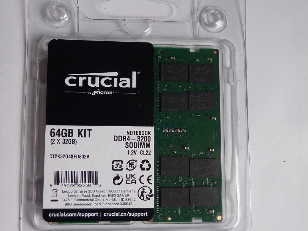 crucial 64GB DDR4 3200 SODIMM メモリ 現状品