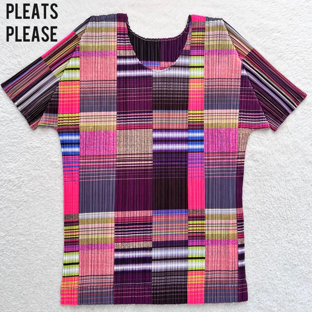 極美品✨PLEATS PLEASE イッセイミヤケ カットソー 総柄 チェック