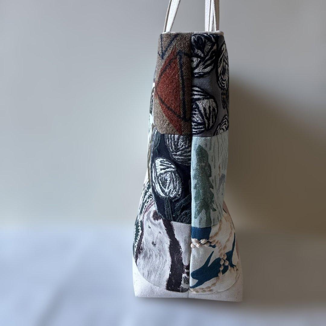 ミナペルホネン 生地使用　パッチワークトートバッグ　お散歩バッグ　rosy