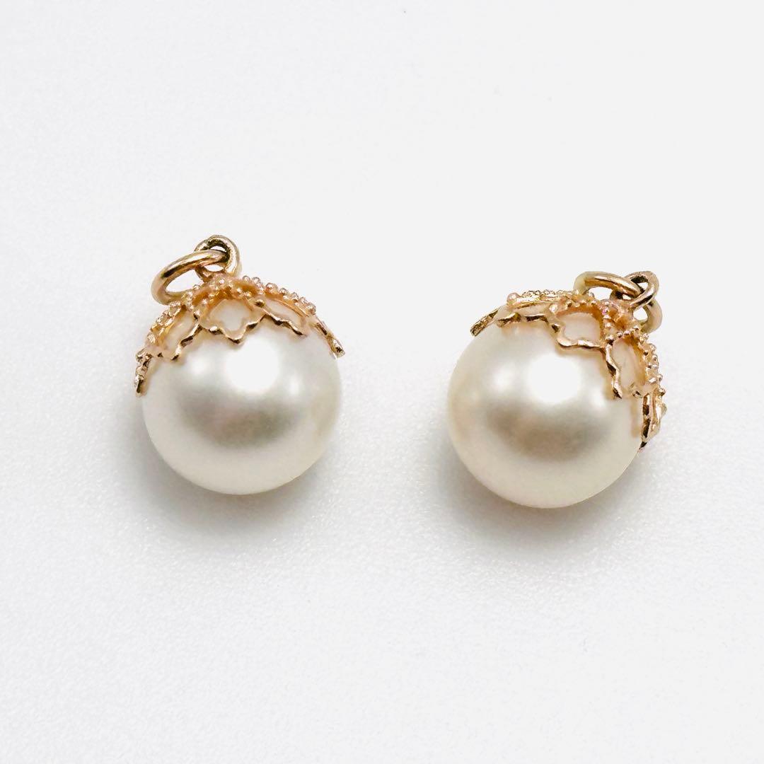 agete ピアスチャーム　パール　ミル打ち　透かし　k10刻印