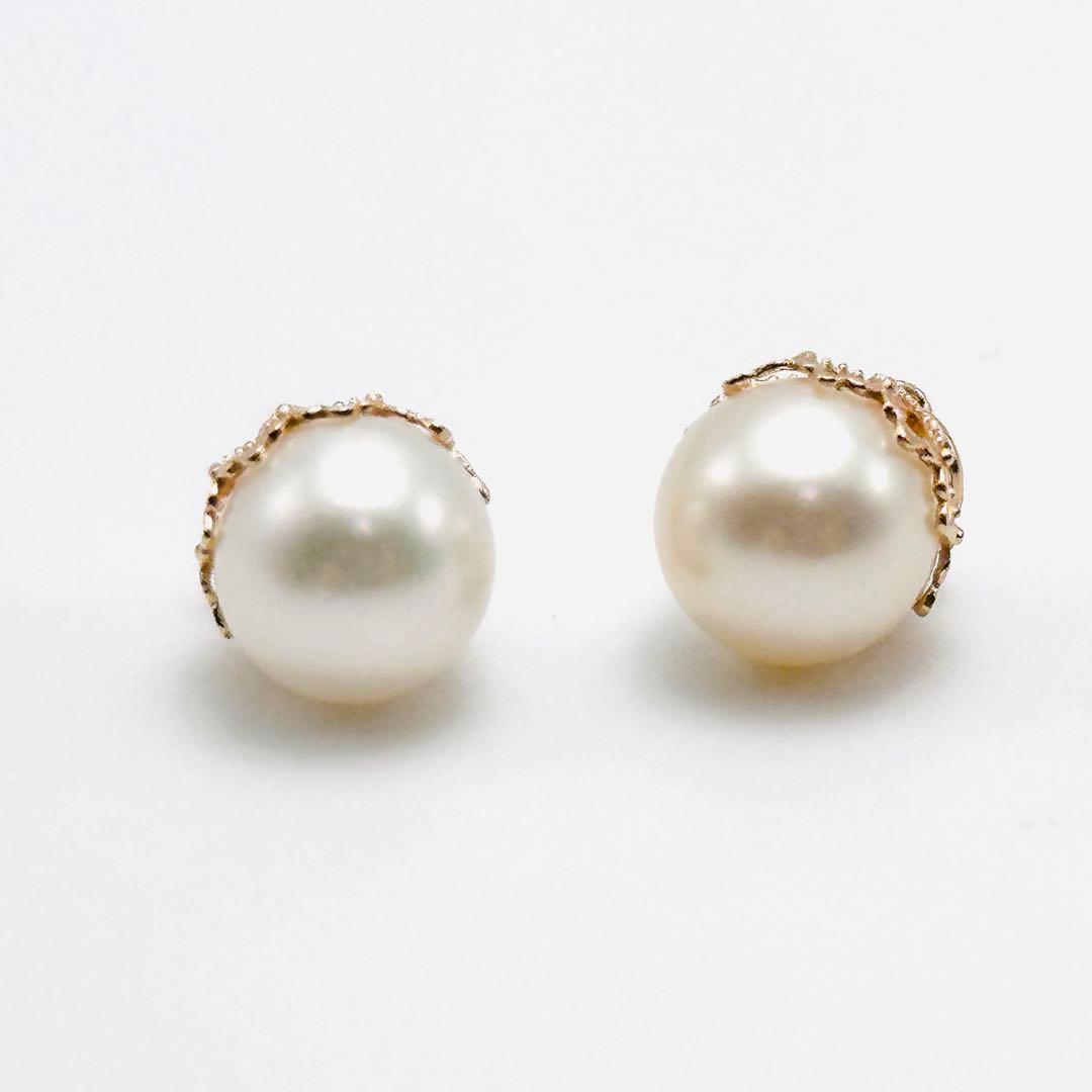 agete ピアスチャーム　パール　ミル打ち　透かし　k10刻印