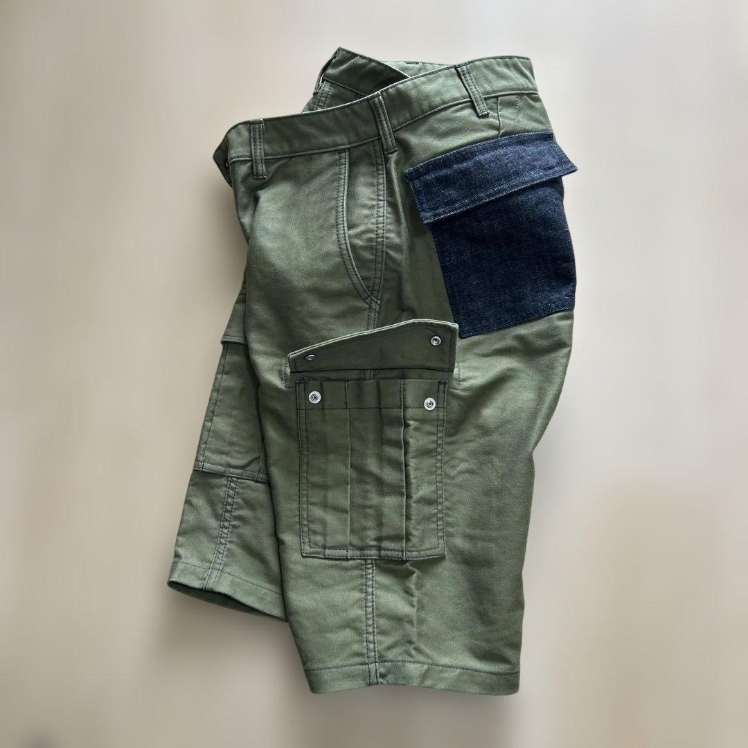 桃太郎ジーンズW32 カーゴショートパンツ オリーブグリーン