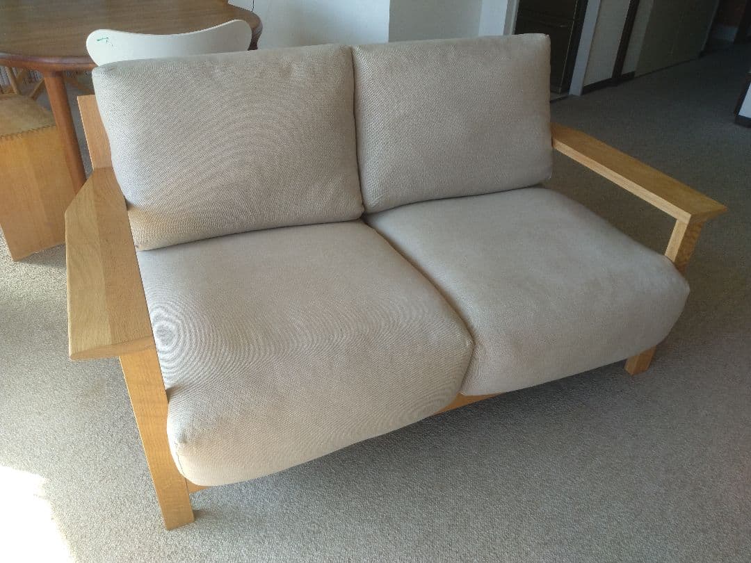 【訳あり美品】MUJI/無印良品 オーク材ソファ2シーター/フェザーコイル/木製