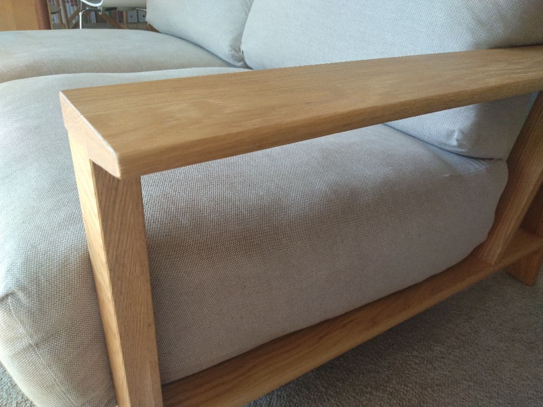 【訳あり美品】MUJI/無印良品 オーク材ソファ2シーター/フェザーコイル/木製