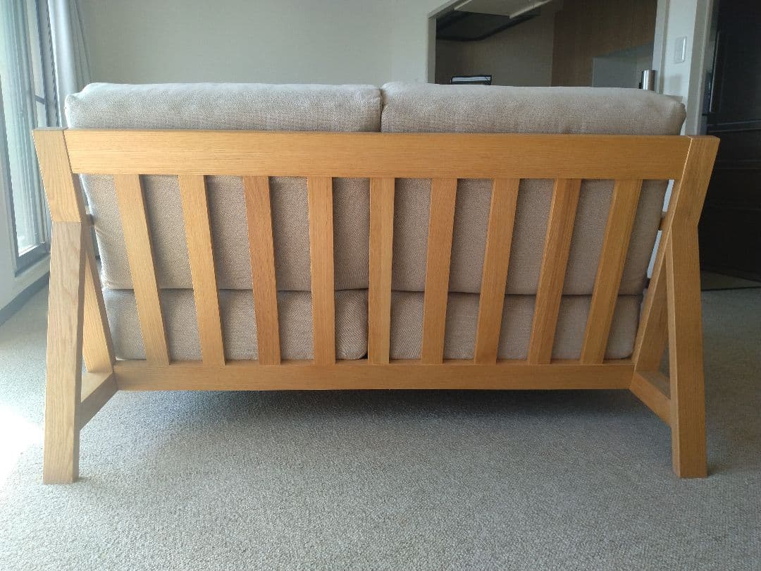 【訳あり美品】MUJI/無印良品 オーク材ソファ2シーター/フェザーコイル/木製