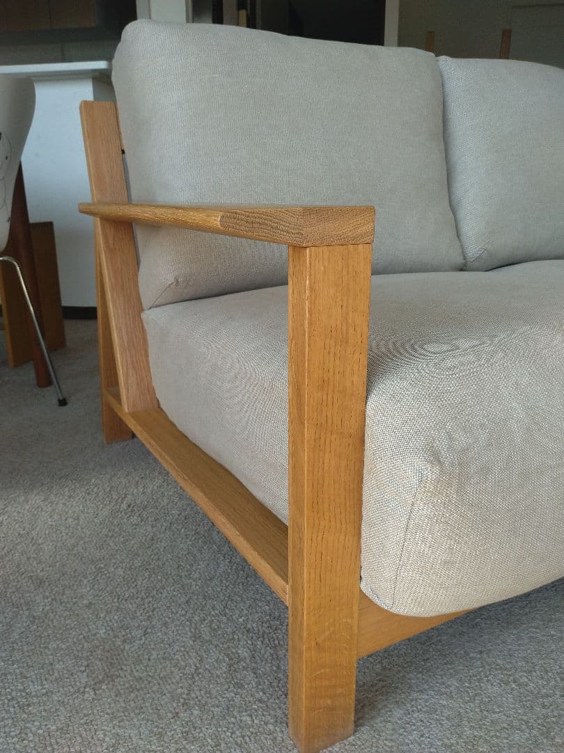 【訳あり美品】MUJI/無印良品 オーク材ソファ2シーター/フェザーコイル/木製