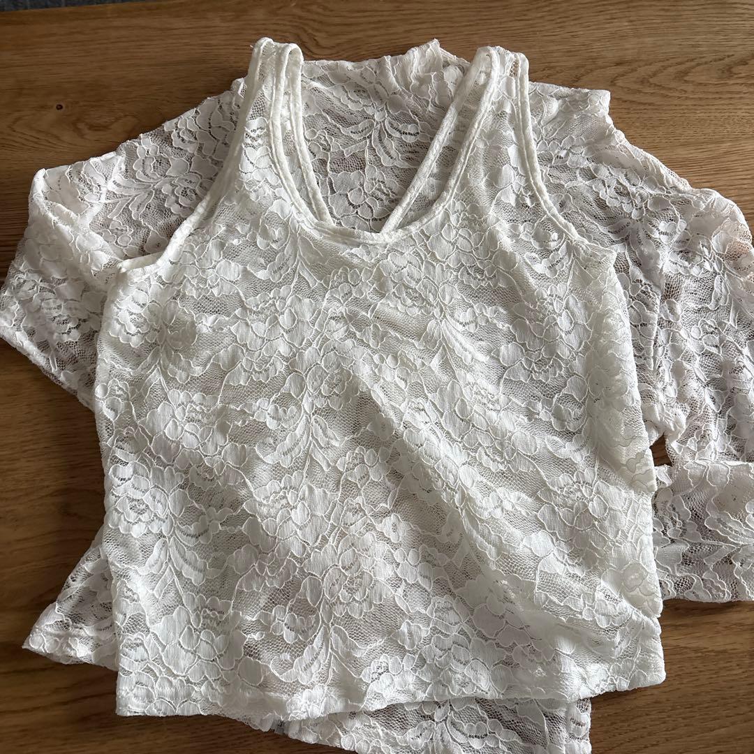レースレイヤードハイネックトップス　poppy 白
