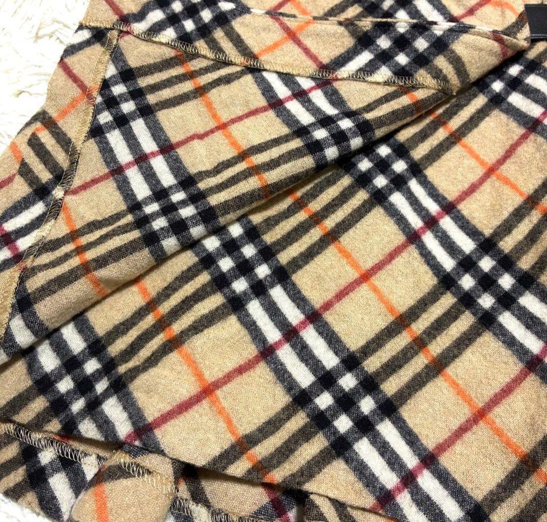 バーバリーブルーレーベル カシミヤ混 ノバチェック プリーツ フレアミニスカート