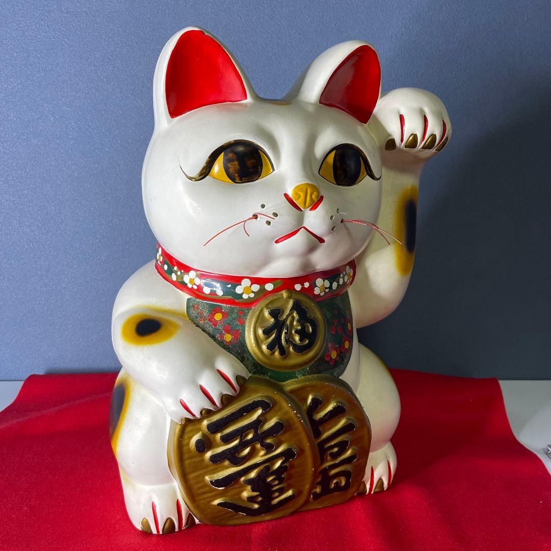 【　年代物　】特大　招き猫　左手招き　左手「人」「お客」を招く 縁起物 昭和