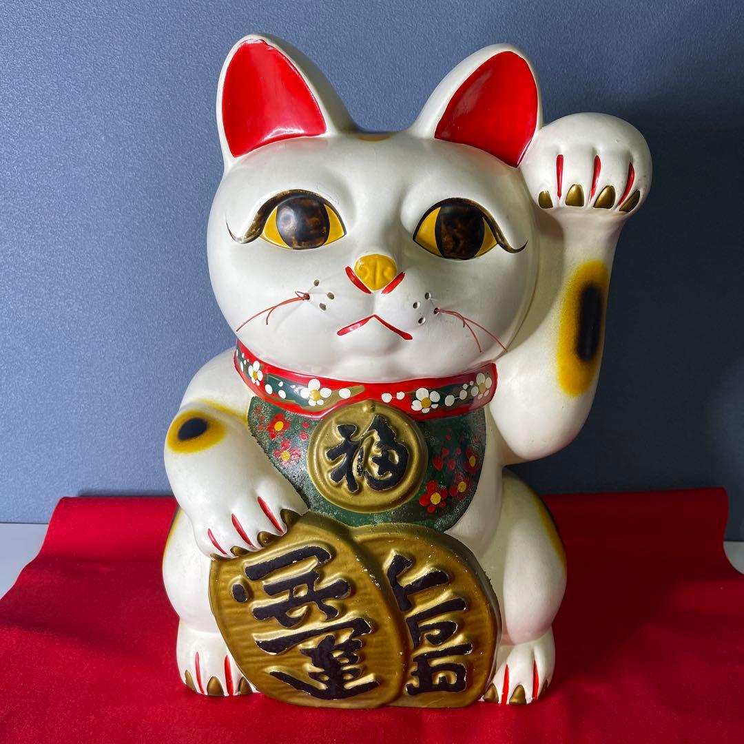 【　年代物　】特大　招き猫　左手招き　左手「人」「お客」を招く 縁起物 昭和