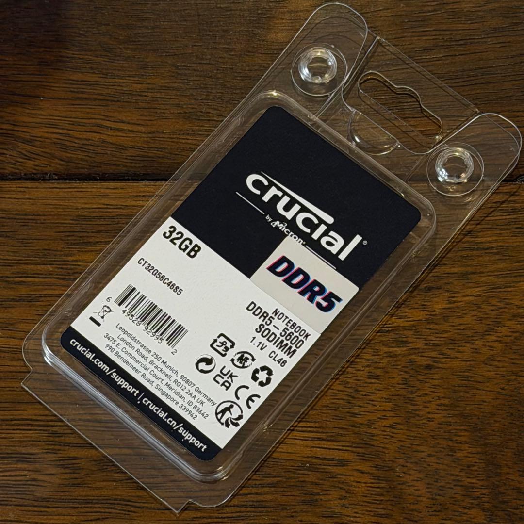Crucial 32GB DDR5-5600 SO-DIMM メモリー　1枚