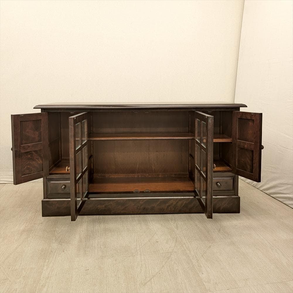 北海道民芸家具　樺　カバ材　無垢　サイドボード　キャビネット　収納棚　飾り棚