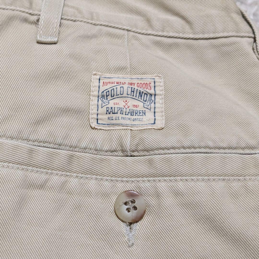 90s ラルフローレン USA製 初期タグ 2タック ポロチノ ベージュ W36