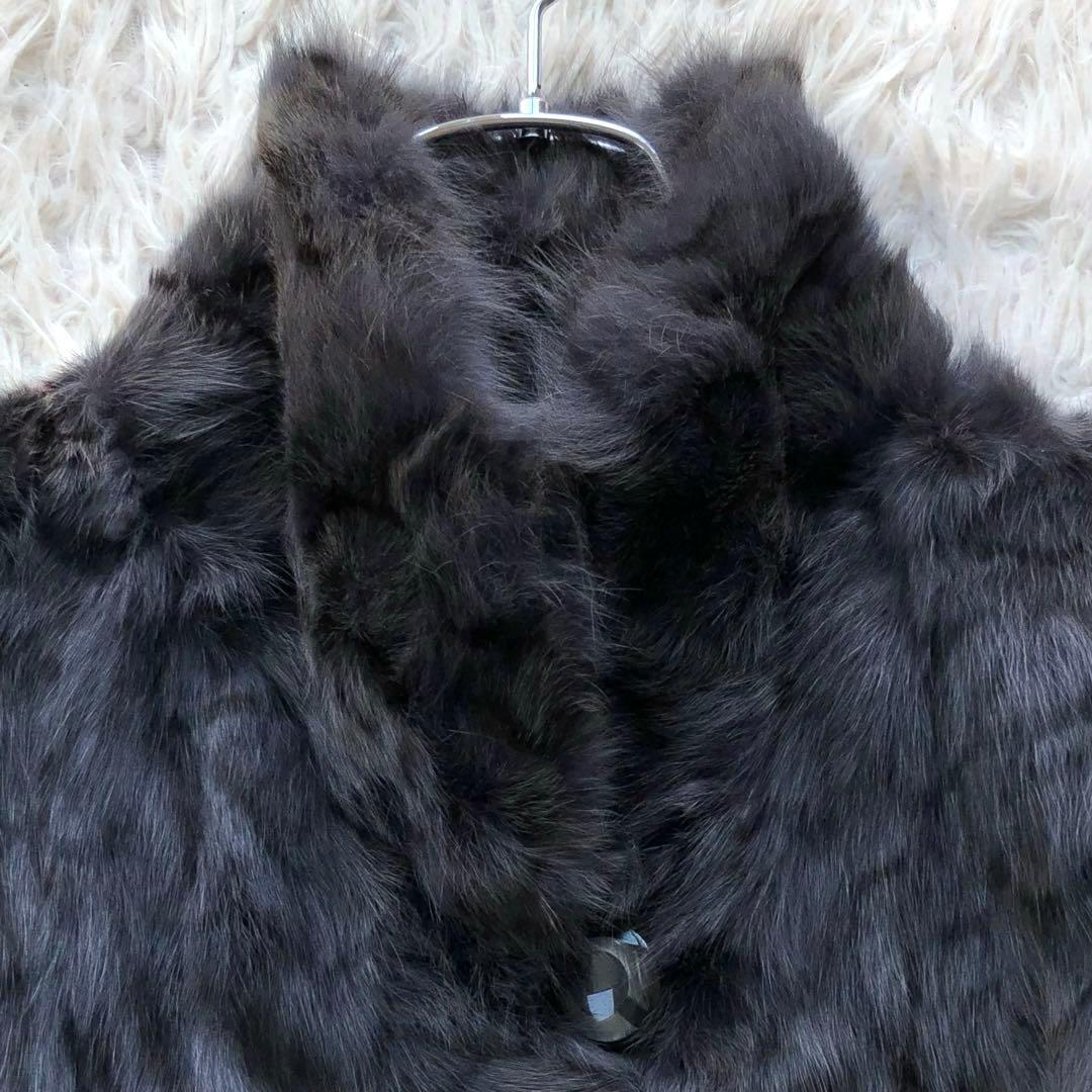 【超ロング】毛皮コート　ブルーパープル　ラビット　リバーシブル　シルク　総柄模様