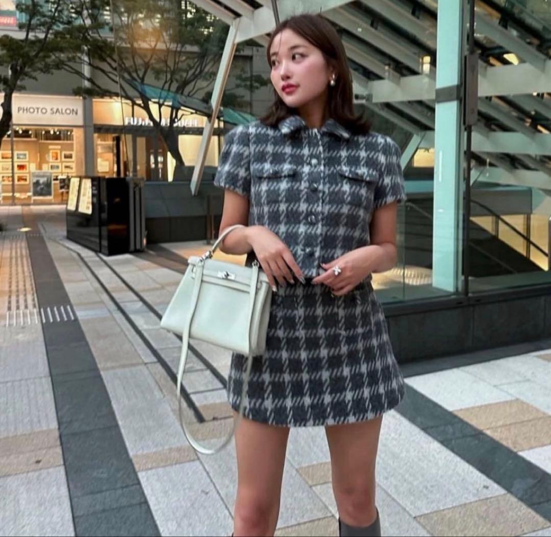 sheller 新品タグ付き angora check tweed skort