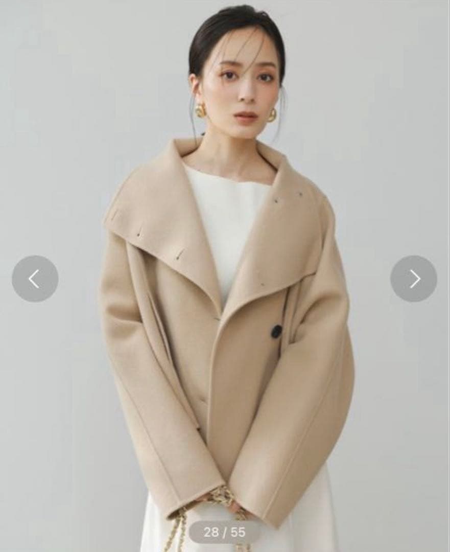 anuansスタンドネックリバーショートコート ベージュ