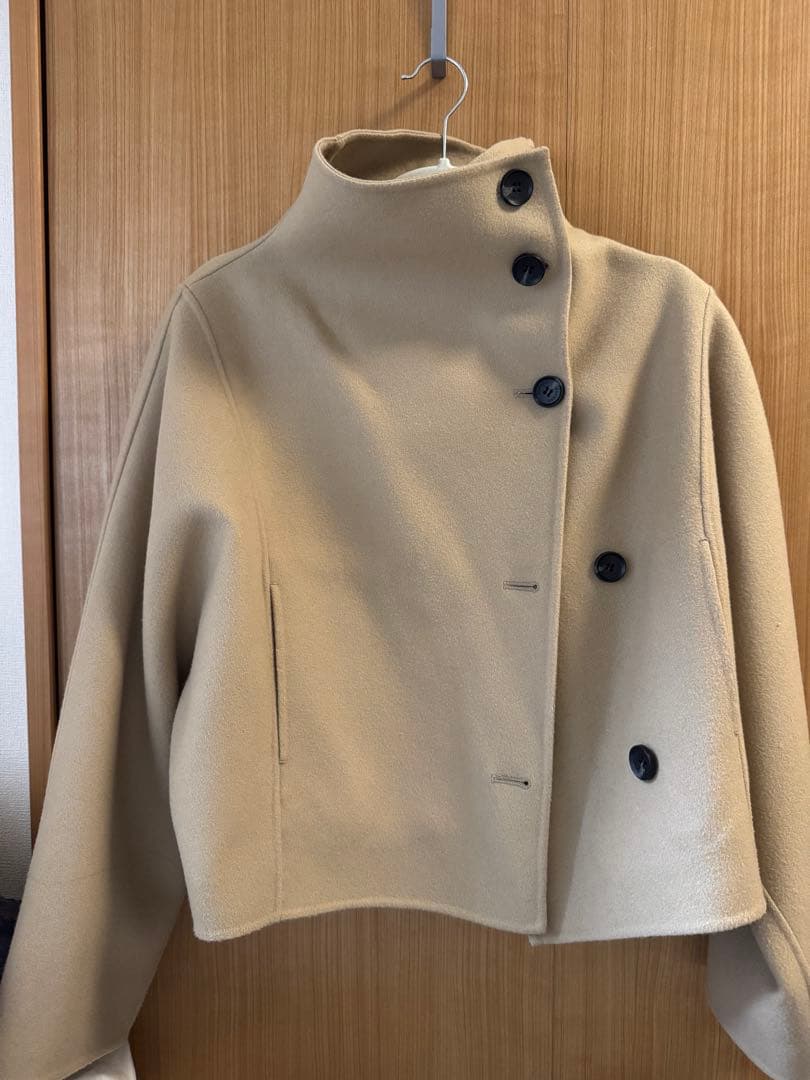 anuansスタンドネックリバーショートコート ベージュ