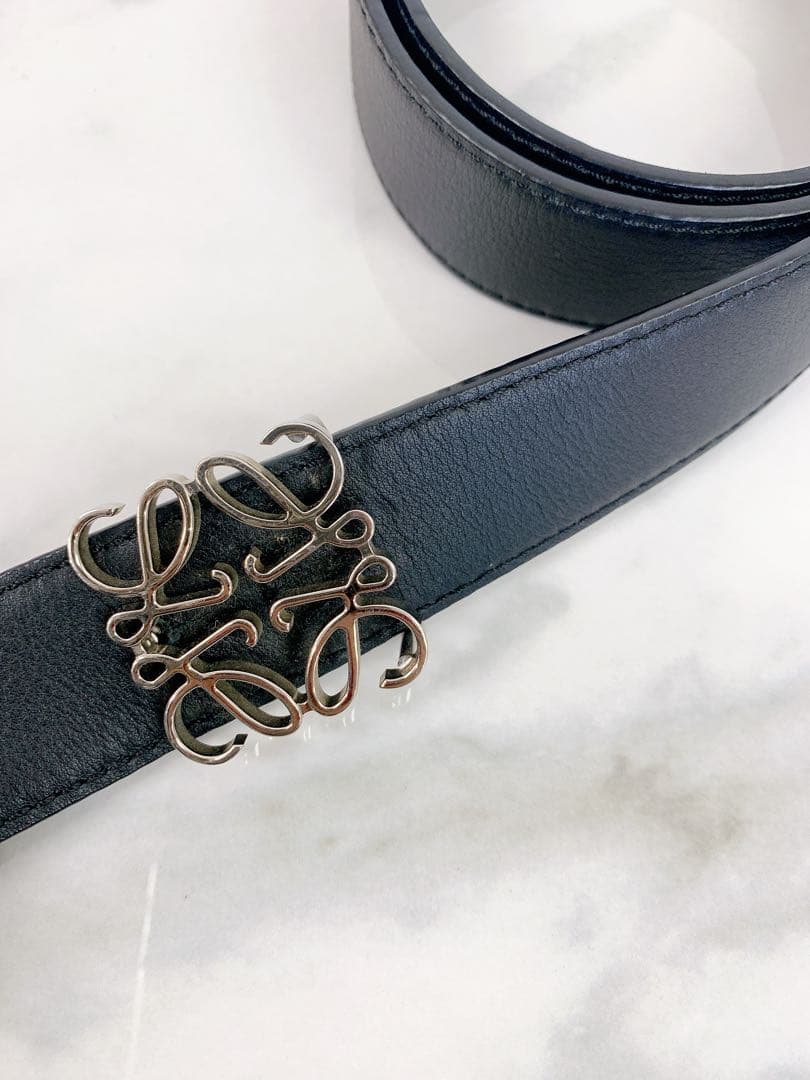 ＋ロエベ チャンキー アナグラム　リバーシブル　ベルト　ブラック×ネイビー