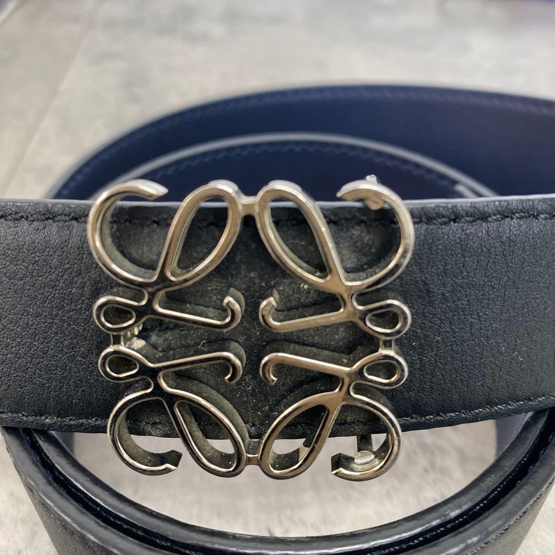 ＋ロエベ チャンキー アナグラム　リバーシブル　ベルト　ブラック×ネイビー