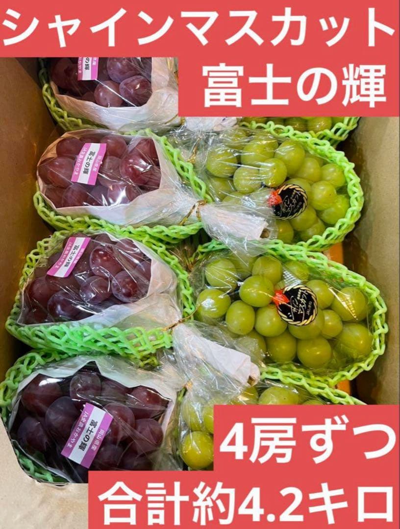 ④【島根県産】 シャインマスカット4房 【岡山県産】 富士の輝　4房