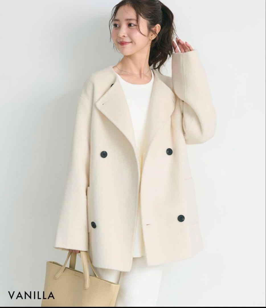 【新品未使用】ノーカラー2WAYリバーミドルコート　BASEMENTonline