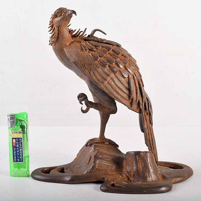 龍ちゃん　時代金工　蝋型鋳銅　古銅　鷹　香炉　置物　U　R8804